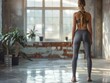 closeup backview of woman in leggings, gym
