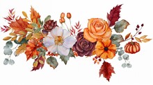 Modern Floral Banner In Autumnal Colours. Beautiful Fall Background.