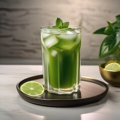 Wall Mural - A glass of iced matcha green tea4