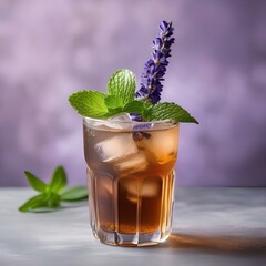 Poster - A glass of iced lavender mint tea with a lavender flower and mint leaf5