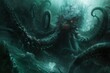a giant octopus is in the middle of the ocean