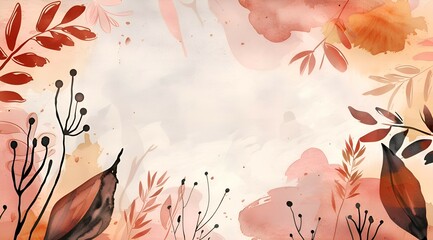 Aufkleber - Bright autumn watercolor background with flowers and botanical leaves applied by hand. Abstract art wallpaper design concept for wall paintings, wedding and invitation cards