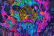 A representation of bitcoin halving, featuring a vibrant and contrasting color scheme reminiscent of LSD art, with elements of graffiti and vaporwave aesthetics.