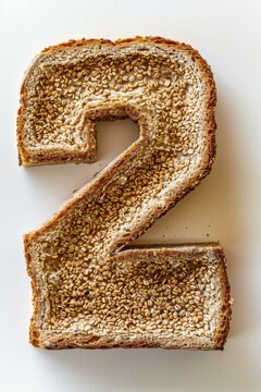 A close up of the number 2 made out of bread. Generative AI.