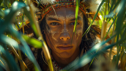 Poster - An image of a shaman surrounded by whispering reeds, each reed's movement calling forth a slender, w