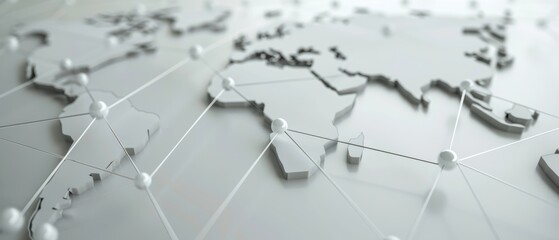 Poster - A white global network on a bright background. A 3D rendering of the network