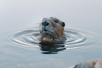 Poster - A depiction of a lemming pausing momentarily at the water's edge, the reflection of the sky in its e