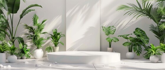 Poster - Product stand with tropical plants. 3D rendering