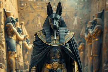 Leinwandbilder - A depiction of Anubis, the Egyptian god of the afterlife, endorsing a cutting-edge security system,