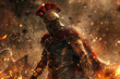 A depiction of Ares, god of war, promoting a video game series centered around historical battles, h