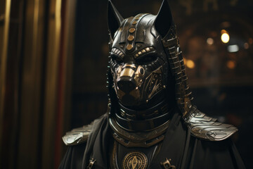 Poster - A depiction of Anubis, the Egyptian god of the afterlife, endorsing a cutting-edge security system,