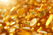 Flying golden coins background. AI generative