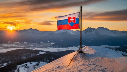 Wall Mural - The Flag of Slovakia On The Mountain.