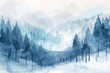 Beautiful winter forest landscape. Watercolor illustration. AI generative