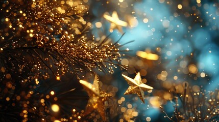 Poster - Close up view of a beautifully lit Christmas tree, perfect for holiday season designs