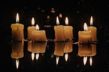 Poster - Group of lit candles on a table, suitable for various occasions