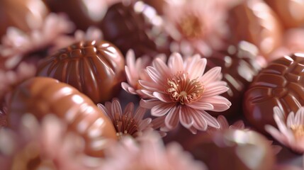 Poster - Close up shot of delicious chocolate candies, perfect for food blogs or dessert recipes