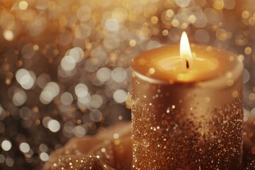 Aufkleber - A lit candle sitting on top of a table. Suitable for various uses