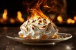 AI generated illustration of a plate of flambe dessert