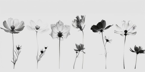 Poster - Simple black and white flowers on a clean white backdrop. Suitable for various design projects