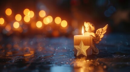 Poster - A small candle with a star decoration. Perfect for holiday and celebration concepts