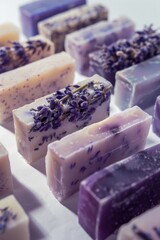 Poster - Close up shot of soap bars with decorative flowers, perfect for spa and beauty concepts