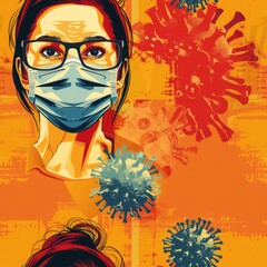 Poster - A woman wearing a face mask and glasses, suitable for health and safety concepts