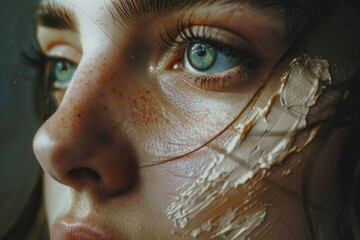 Poster - Close-up of a woman's face with gold accents, suitable for beauty or luxury concepts
