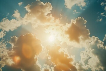 Poster - Sun shining through clouds in the sky, ideal for weather forecasts