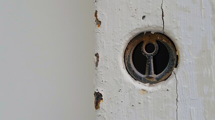 Aufkleber - Close up of a keyhole in a wooden door. Perfect for security or mystery concepts