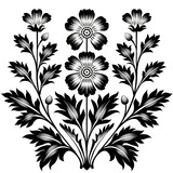 Fototapeta  - Black and white floral pattern tile type on transparent background