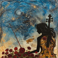 Poster - A beautiful painting of a woman playing the violin, perfect for music-related designs