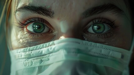 Poster - Close up of a person wearing a face mask. Suitable for health and safety concepts