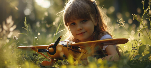 Poster - Child enjoying playtime with toy airplane, perfect for children's education materials