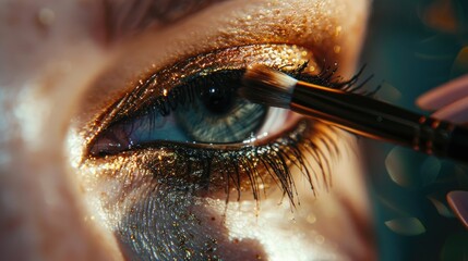 Wall Mural - Close up of a person's eye with a brush. Suitable for beauty and makeup concepts