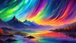 Create an abstract representation of the auroral dance, where each twist and curve of the light is translated into a spectrum of colors on a digital canvas