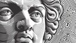Intricately carved vintage visage - print. Linear design (filigree) of old Hellenic likeness (portrait of man's profile). Digital illustration for historic currency design ancient image.