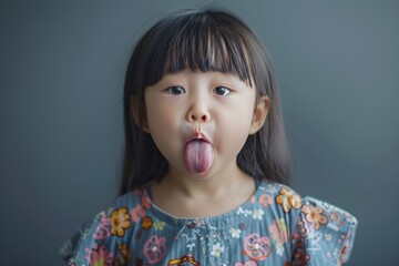 Canvas Print - A cute little girl playfully sticks out her tongue. Perfect for children's themes or humor concepts