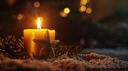 Poster - A lit candle sitting on top of a table. Perfect for adding warmth and ambiance to any setting