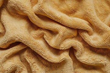Poster - Close up of a yellow towel on a neatly made bed, suitable for home decor concepts