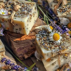 Poster - A bunch of soap bars stacked on top of each other. Can be used for hygiene or skincare concepts
