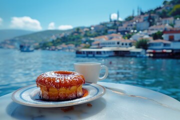 Poster - A delicious donut served with a cup of coffee. Perfect for food and beverage concepts