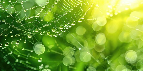 Poster - Close-up of a spider web with dew drops, suitable for nature themes