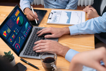 Poster - financial data analysis dashboard by fintech bi or business intelligence display on laptop screen to