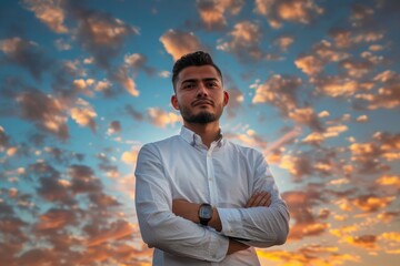 Poster - A man standing with his arms crossed. Suitable for business concepts