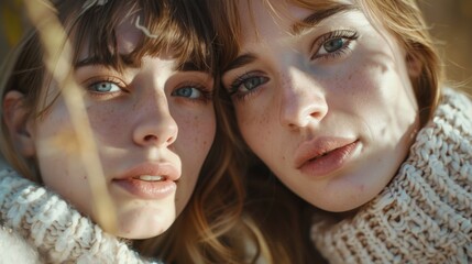 Poster - Two women standing side by side, versatile image for various concepts