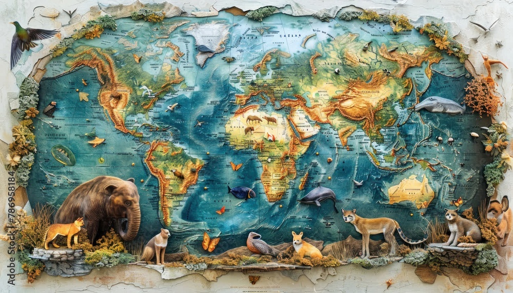 a map of the world with animals on it Stock Illustration | Adobe Stock