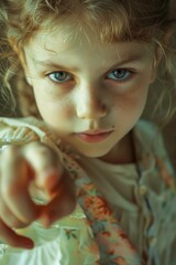 Poster - A little girl pointing directly at the camera. Suitable for various concepts