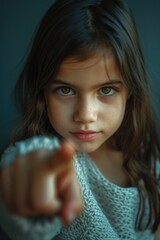 Poster - A little girl pointing her finger directly at the camera. Suitable for educational and advertising purposes