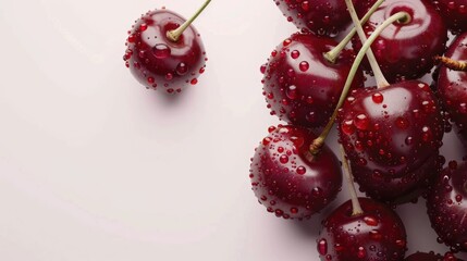 Canvas Print - Ripe cherries displayed on a clean white background, perfect for food blogs or summer recipes